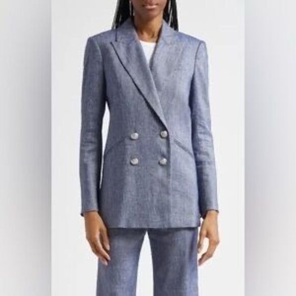 Veronica Beard Jackets & Blazers - Veronica Beard Women's Blue Melange Dale Linen Dickey Jacket Size 6 NWT